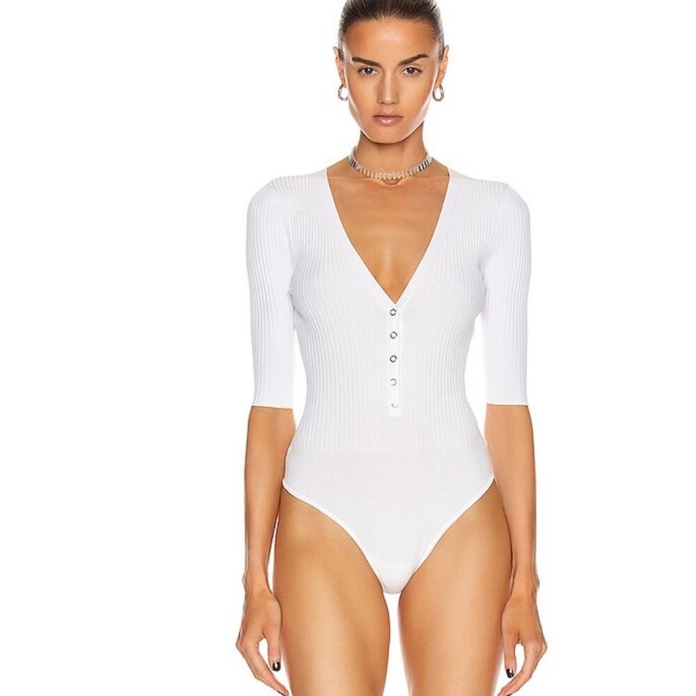 A.L.C. White Toni Ribbed-Knit Bodysuit Size XS Snap Button - Picture 5 of 15